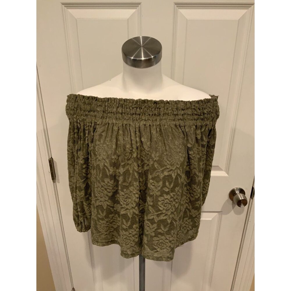 Deletta Anthropologie Green Floral Lace Off-The-Shoulder Top, Size XS